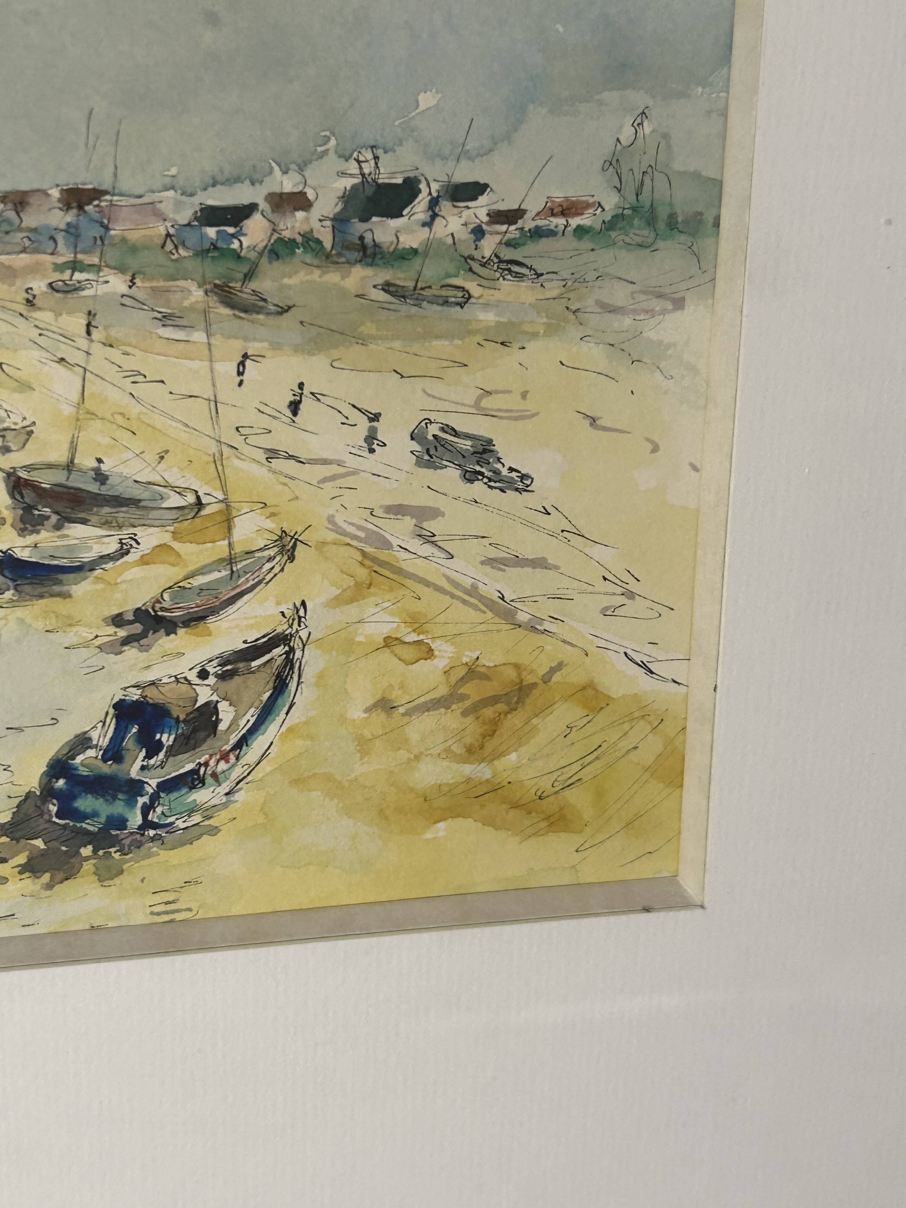 20th century Impressionist school - Vassaux - Marine watercolor - Noirmoutier