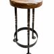 Vintage brutalist stool made of solid wood and twisted wrought iron – loft style