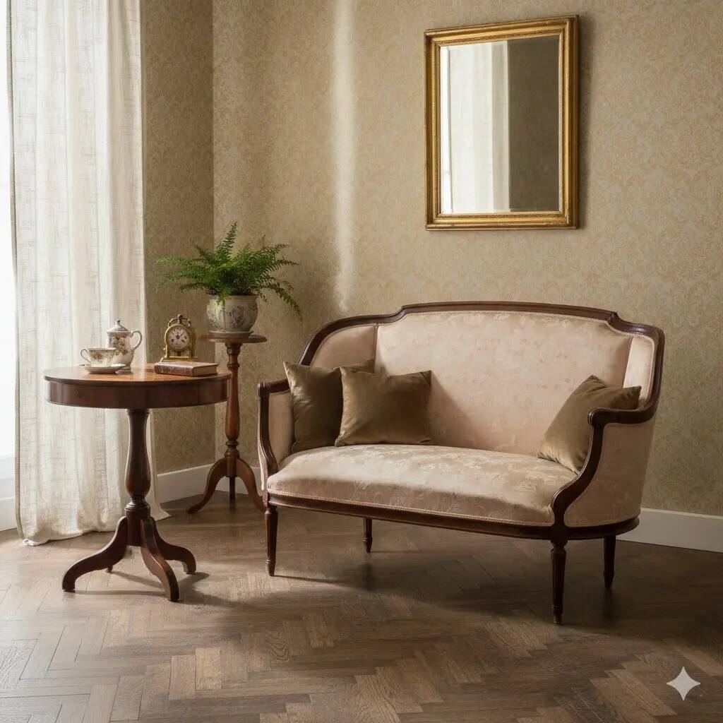 Antique neoclassical canapé in carved walnut from the 19th century.