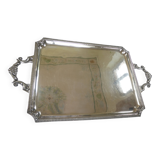 Large rectangular silver metal tray with handles Maison Wiskemann