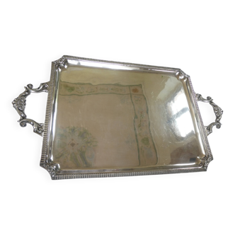 Large rectangular silver metal tray with handles Maison Wiskemann