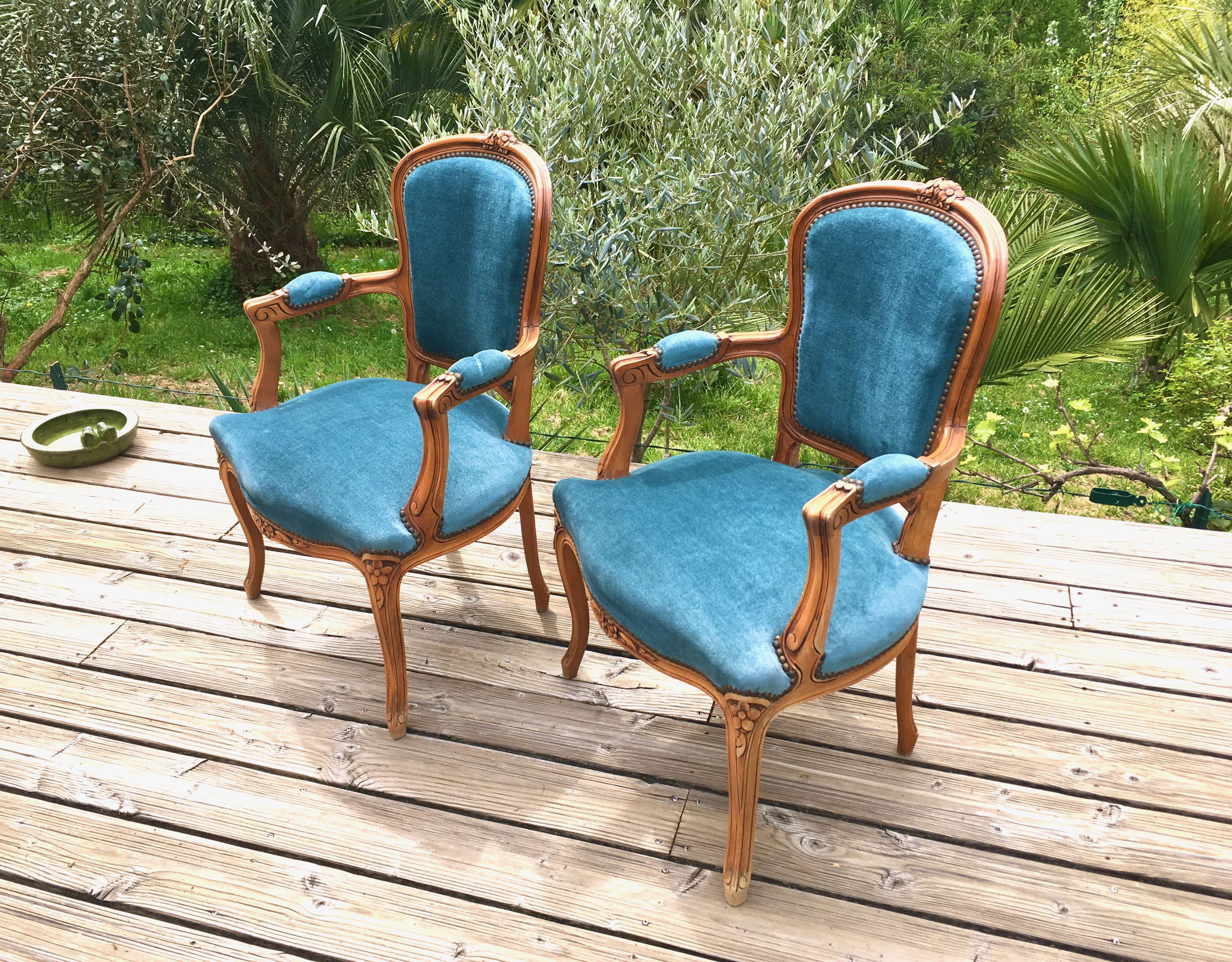 Louis XV-style basket bed and 2 convertible armchairs