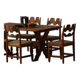 Solid oak dining table with cross base by Danish cabinetmaker, mid-20th century.