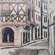 Tableau Encre de chine & pastel - Dijon Place des ducs - E Poinet