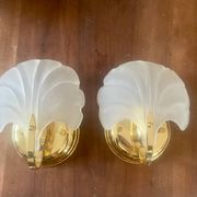 Pair of vintage polished glass shell sconces