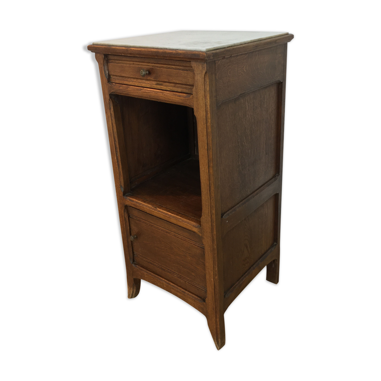 Rustic solid wood and white marble side furniture