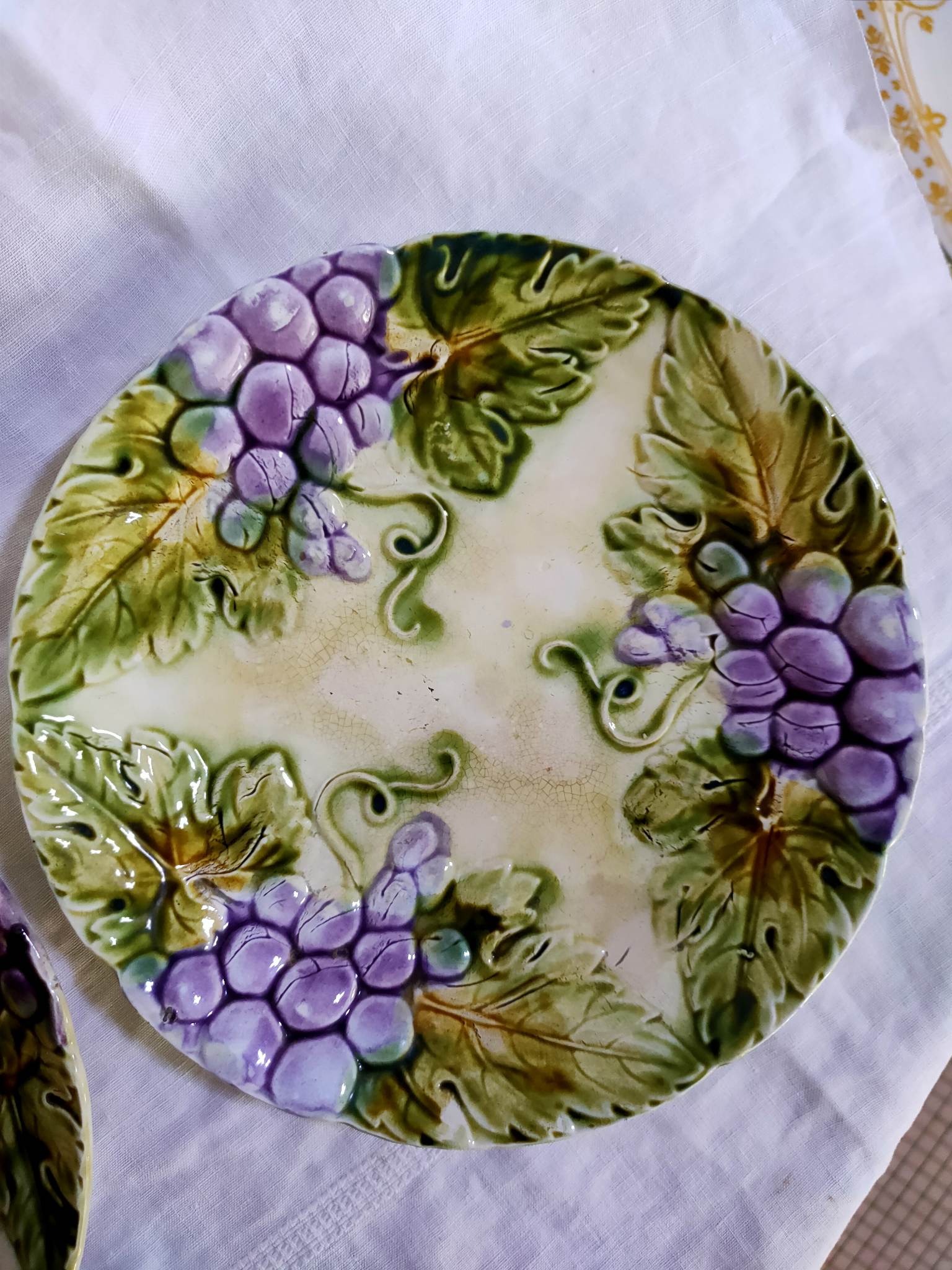 2 vintage slip dessert plates