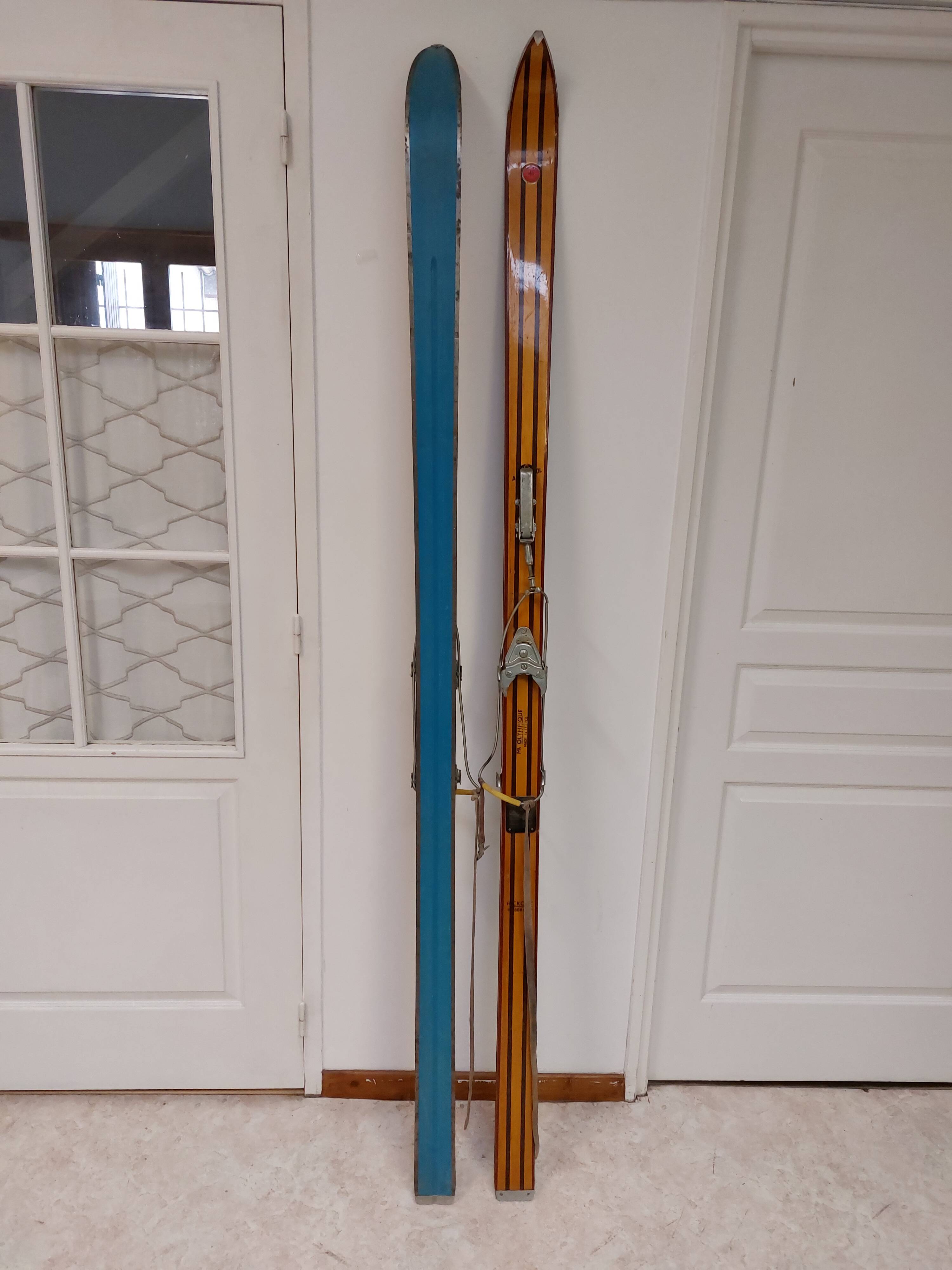 Vintage wooden skis Rossignol Hickory Olympic model 204 cm