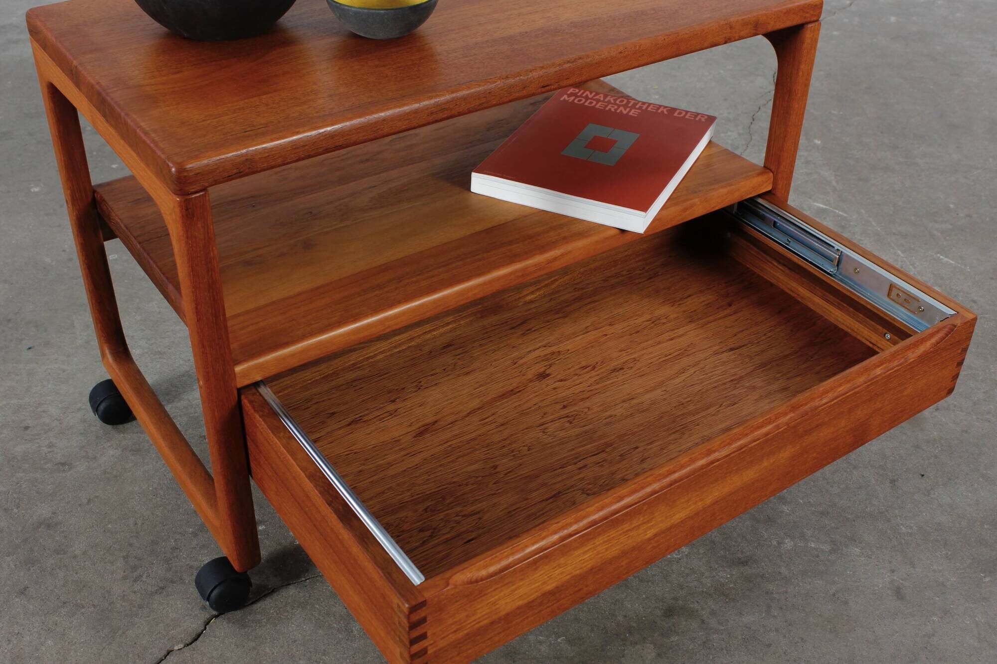 Vintage teak side table, serving trolley, Danish design MCM