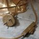 Large gilded brass lamp with white porcelain fleur-de-lis decoration