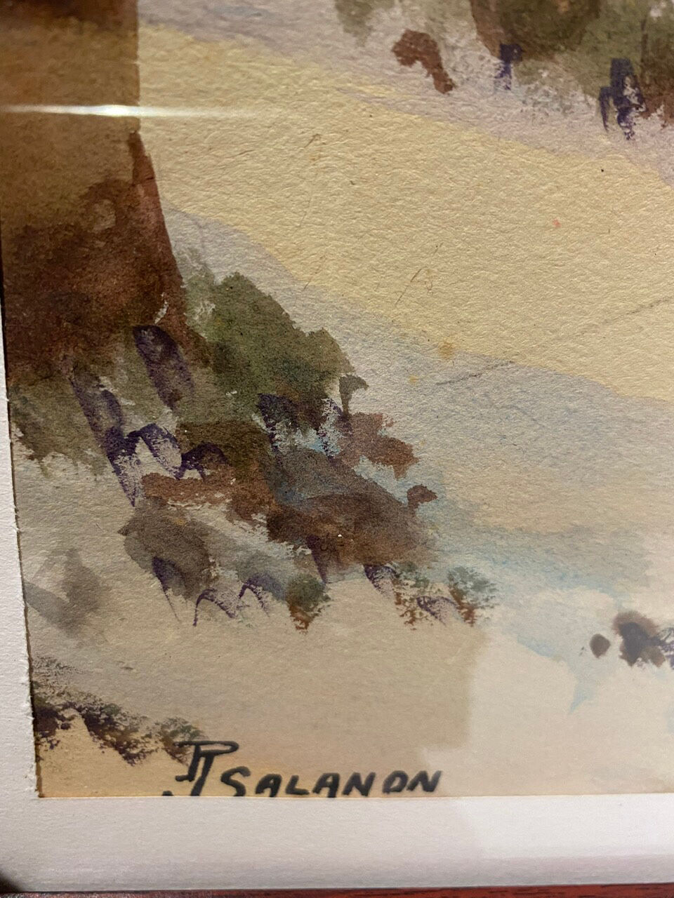 Old painting, snow landscape signed Salanon, mid-20th century