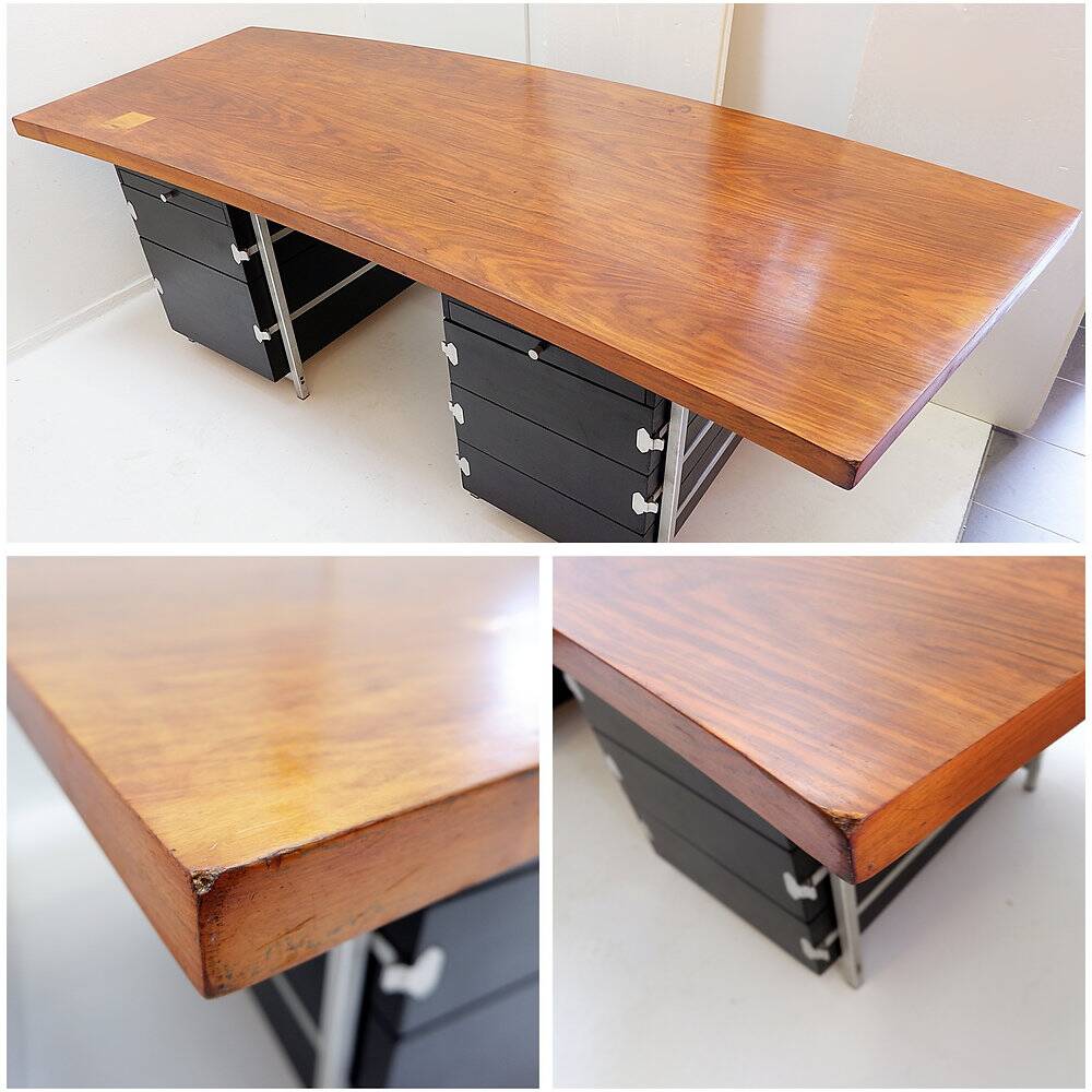 Boomerang desk with 2 drawer units Bergwood and wooden top - 1970s