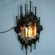 Large brutalist iron & ice Murano glass sconce / wall lamp, 1960s