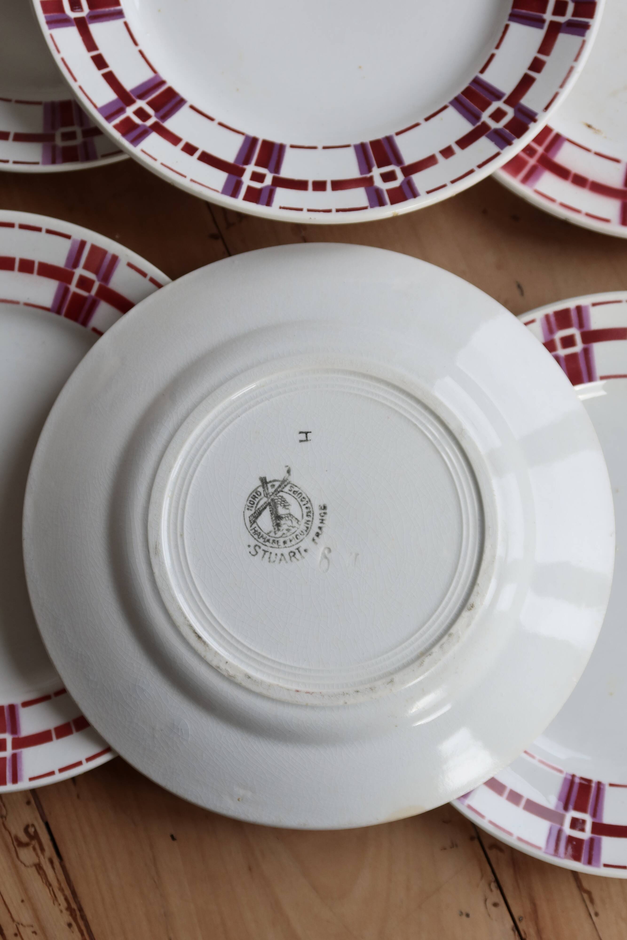 6 vintage ironstone dessert plates Moulins des Loups - Stuar model