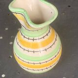 Green and yellow glazed ceramic vase, vintage pattern and design 1950/60