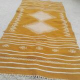 Pure wool handmade mustard and white Kilim rug 80x160cm