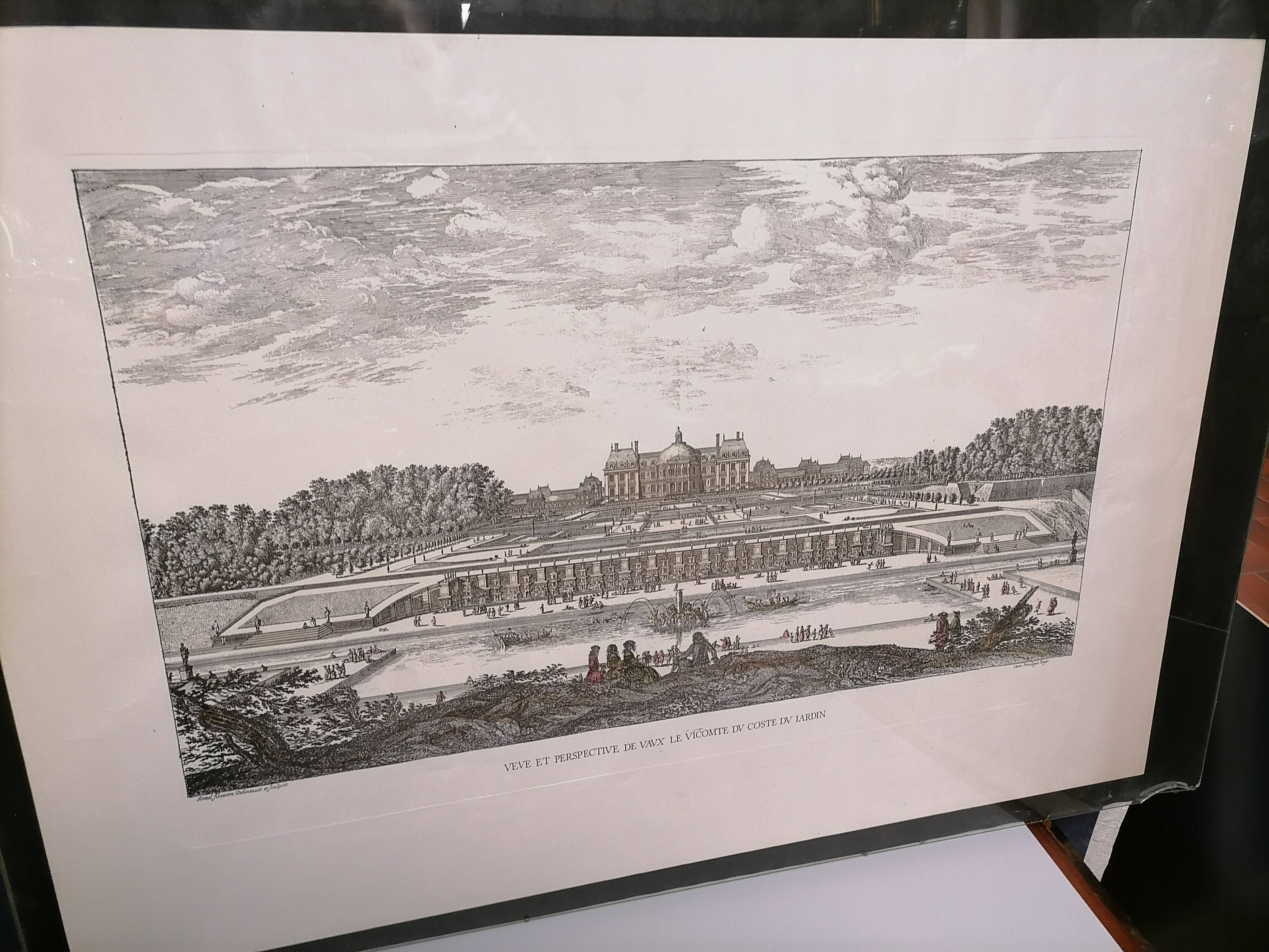 Gravure ancienne architecture et jardin