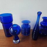 Set of five mid-century cobalt glass vases, Harzkristall, Marita Voigt, 1970