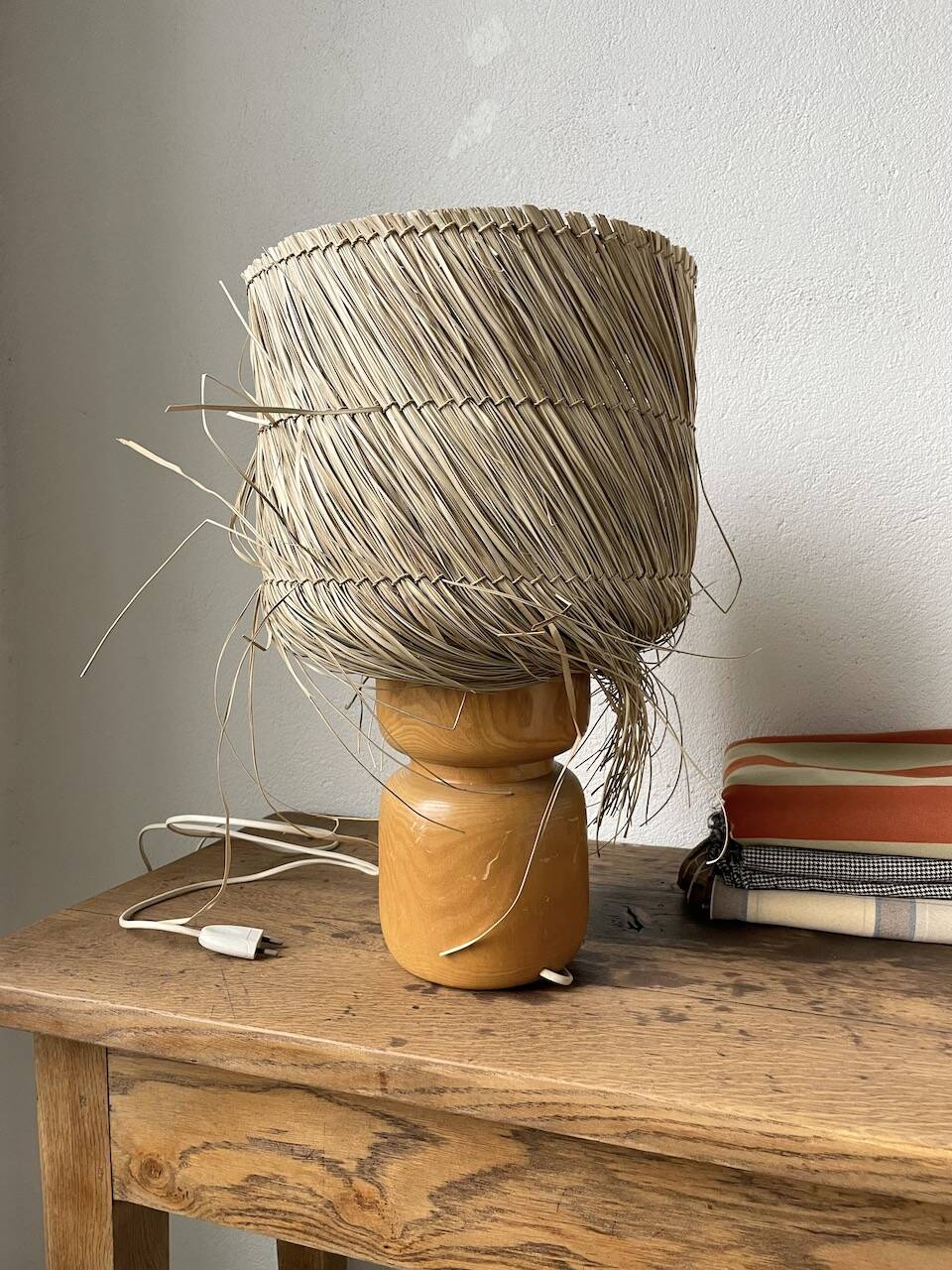 50s wood and straw lamp