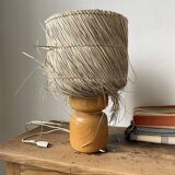 50s wood and straw lamp