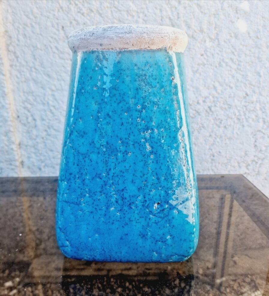 Turquoise cracked ceramic vase