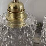 Set of two vintage chiseled glass pendant lights