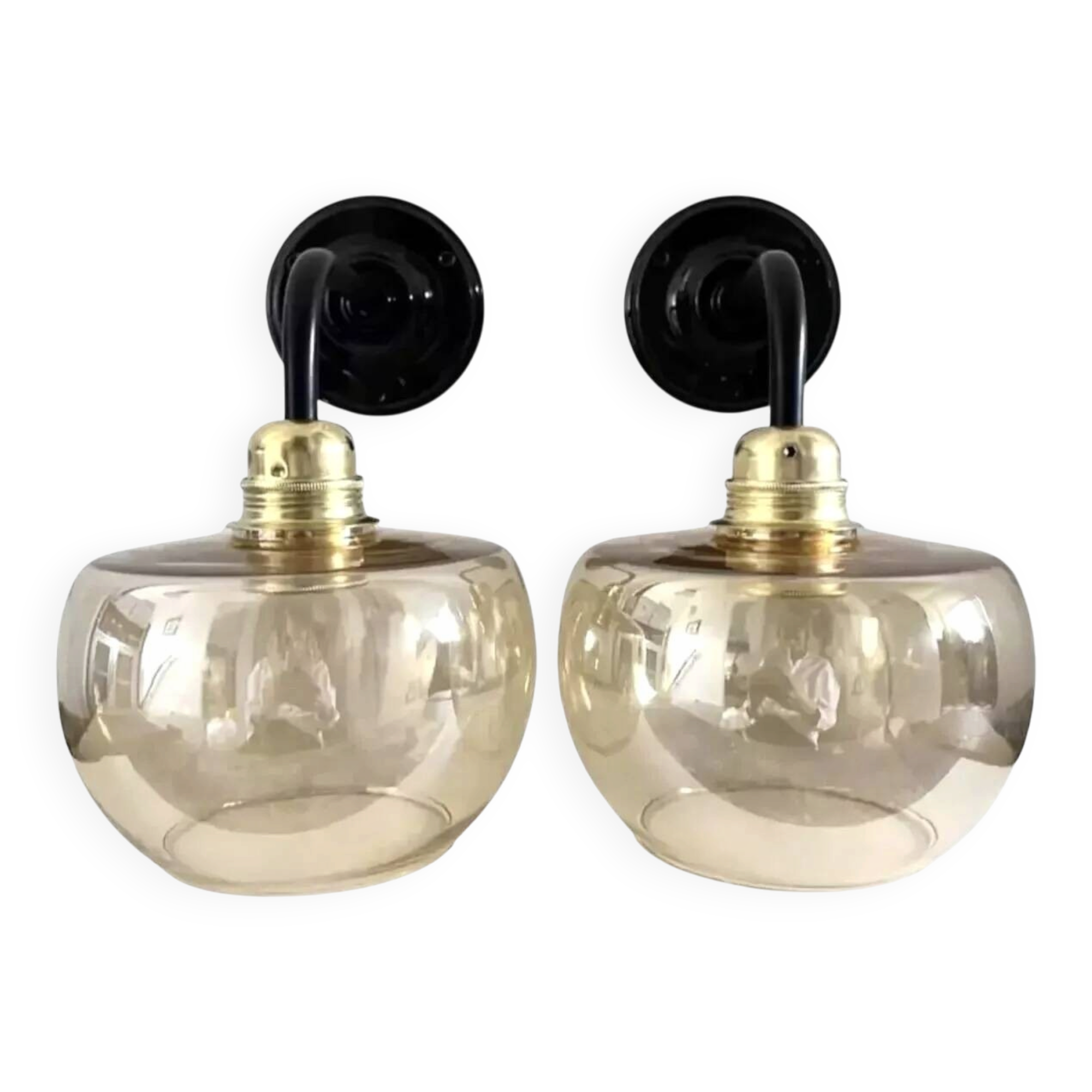 Paire d’appliques murales vintage en verre doré