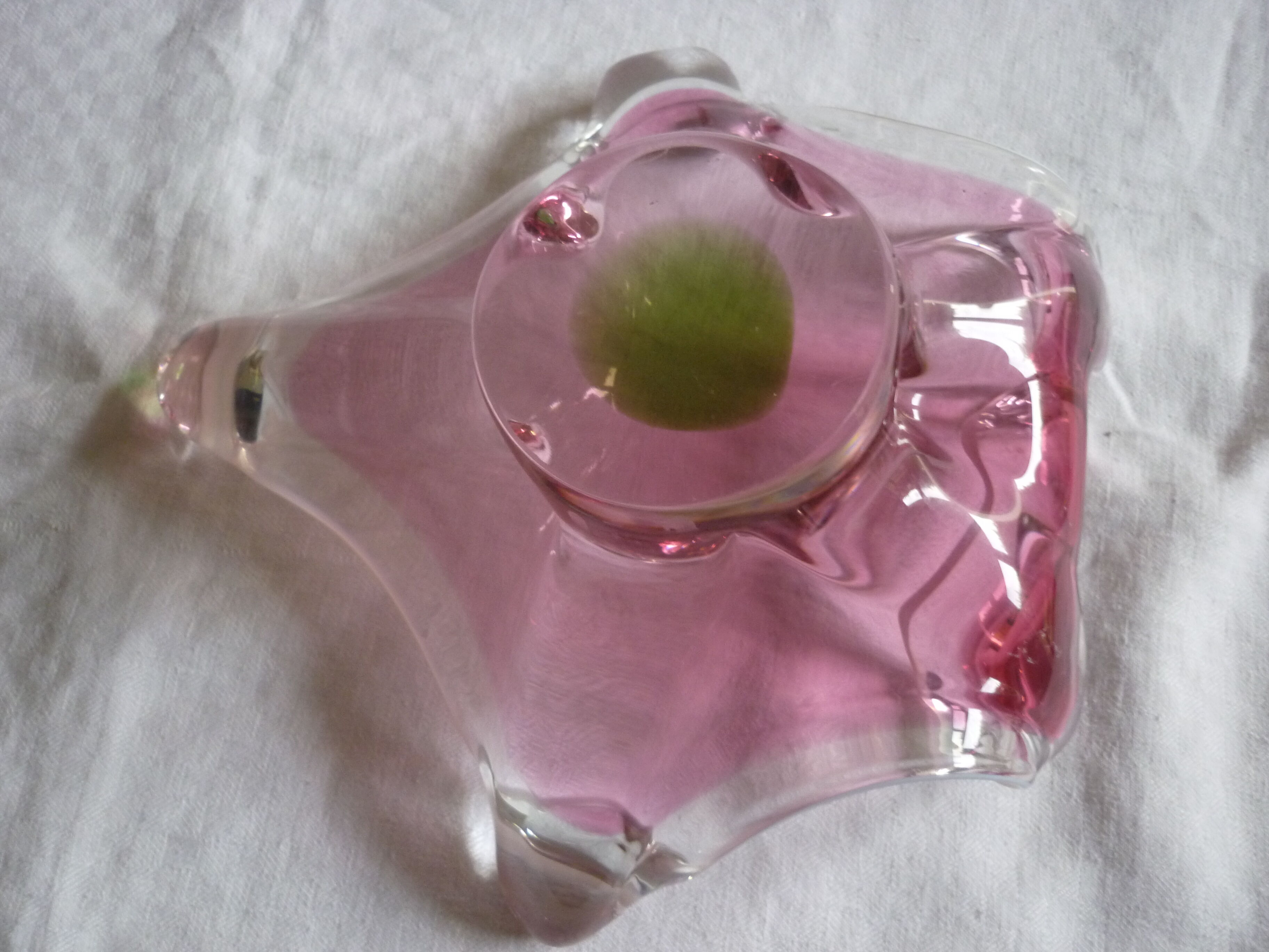 Empty pocket cut pink and green style glass murano