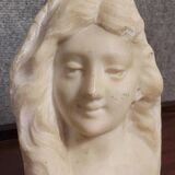 Lebrun: Bust of a young girl sculpted in white marble, Art Nouveau period