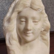 Lebrun: Bust of a young girl sculpted in white marble, Art Nouveau period