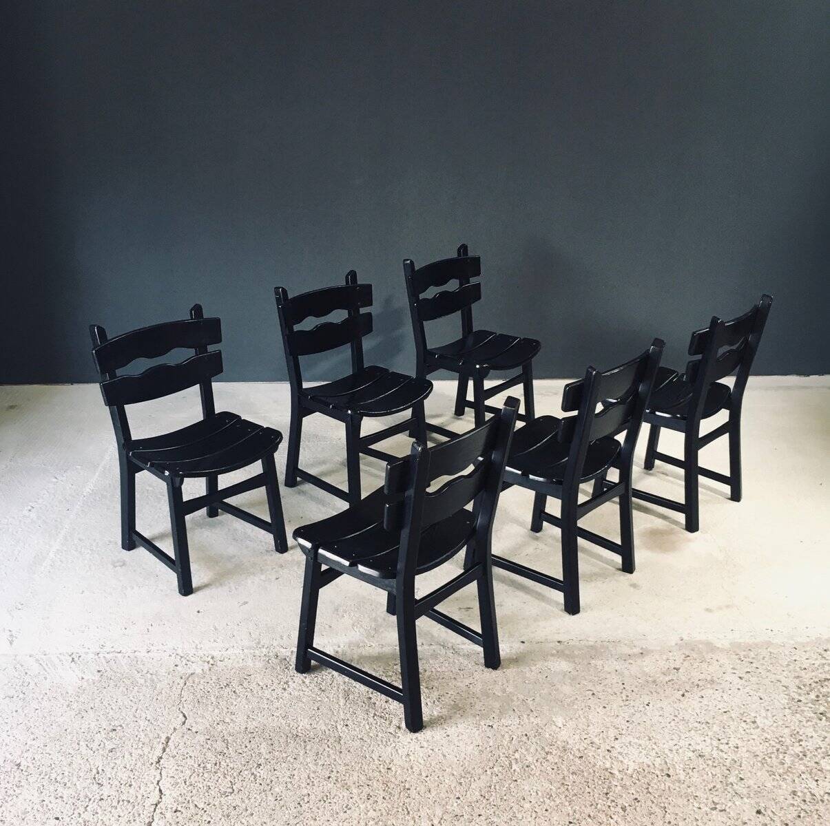 Brutalist dining chairs by Dittmann for Awa Radbound, Netherlands, 1970s, set of 6.