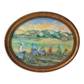 Tableau Huile sur Panneau Paysage Cueillette de fleurs Pyrénées Gil Valota