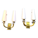Pair of Art-Déco bronze & opaline sconces from Maison Lunel, France, 1950