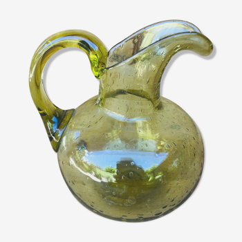Biot's bulled glass pitcher of beautiful yellow color.