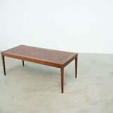 Danish red ceramic and teak coffee table