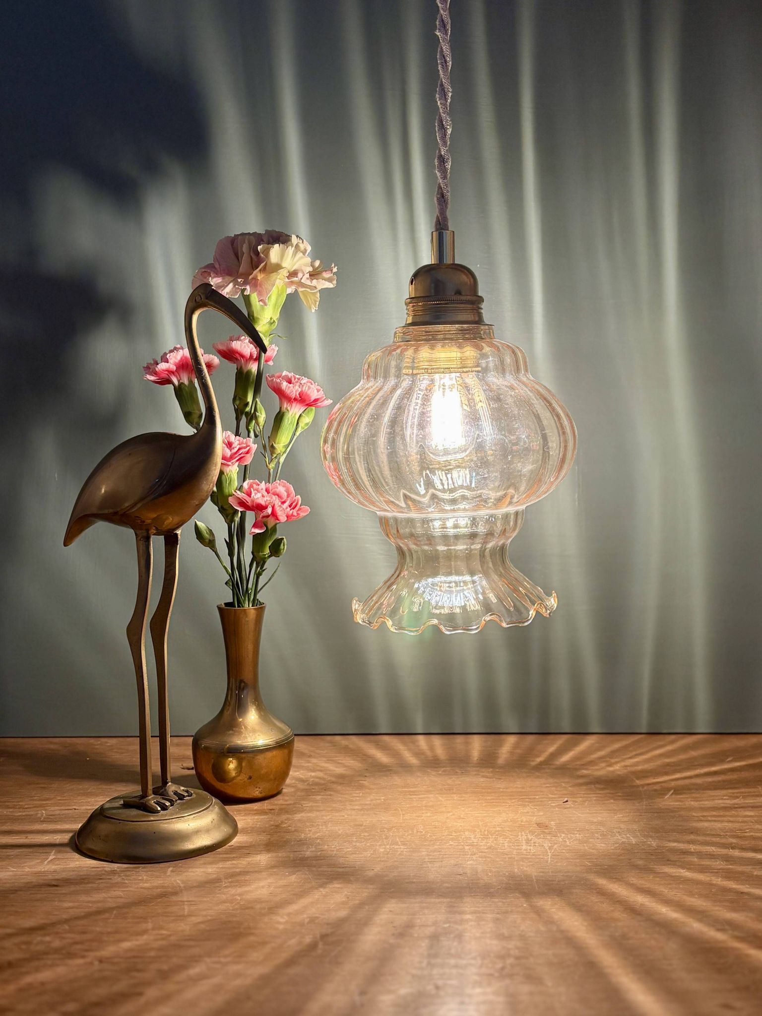 Vintage amber glass globe pendant light