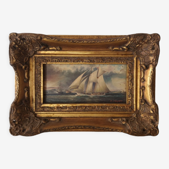 Golden frame engraving boat