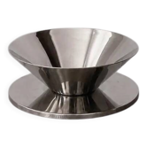 Vintage conical bowl in stainless steel, metal platter with a futuristic style, sculptural serving bowl Mid-Century Modern.