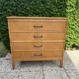 Vintage chest of drawers with 4 drawers, light oak, 1960.