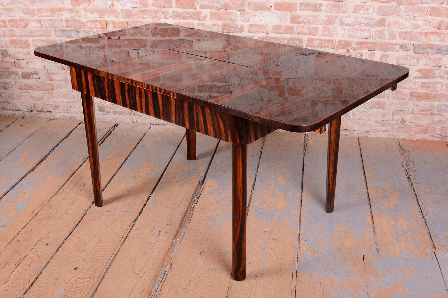 Art Deco Dining Set in Macassar and Leather by Oldřich Liška, Czech, 1920s, Set of 5