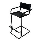 Vintage Black Leather & black frame Italian Modern Barstool