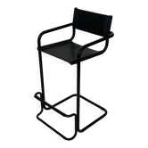 Vintage Black Leather & black frame Italian Modern Barstool