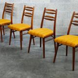 Suite of 4 Czech chairs wood and fabric Yellow "Univerzal" late 60