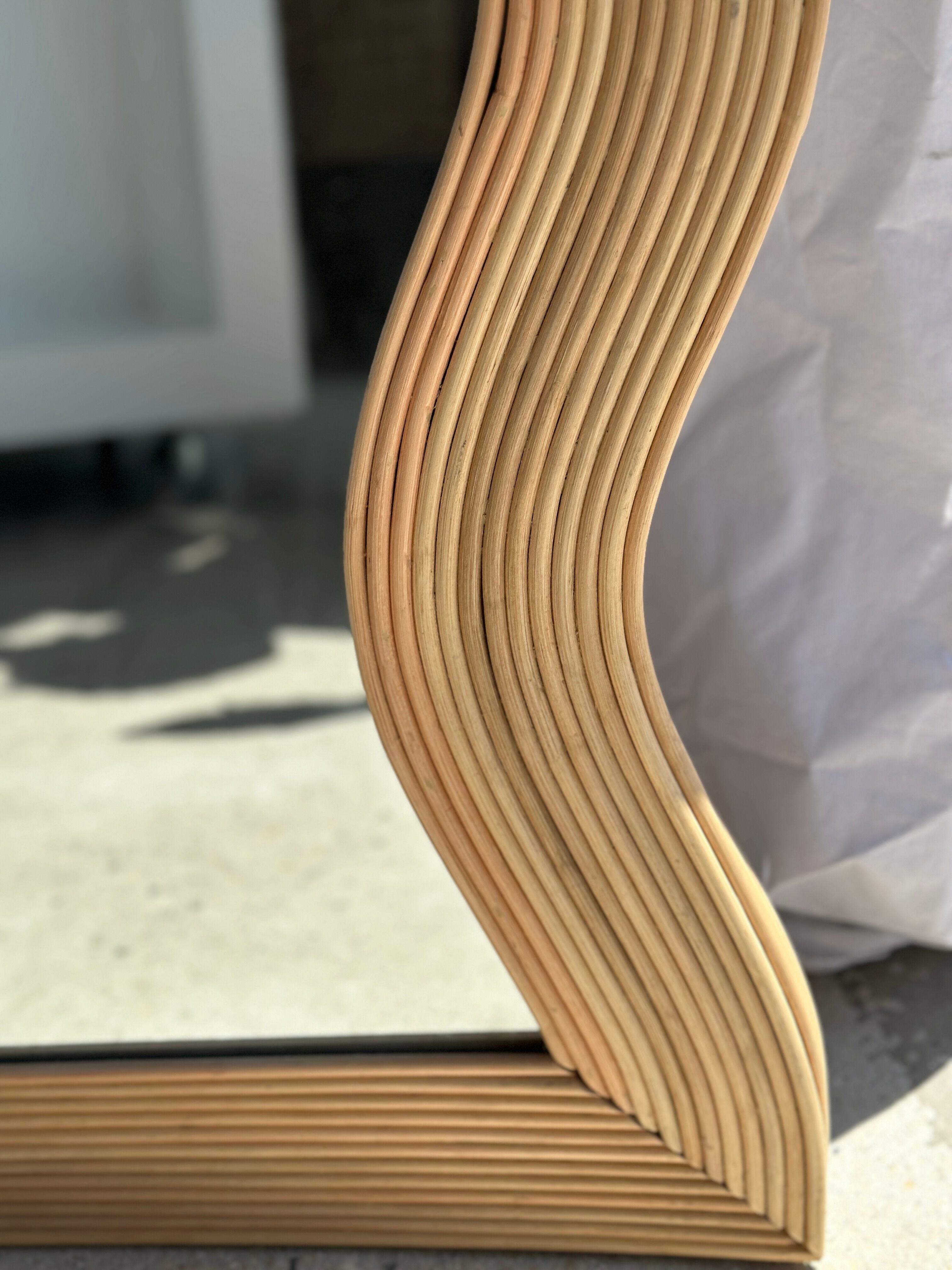 Zigzag rattan foot mirror H:182cm