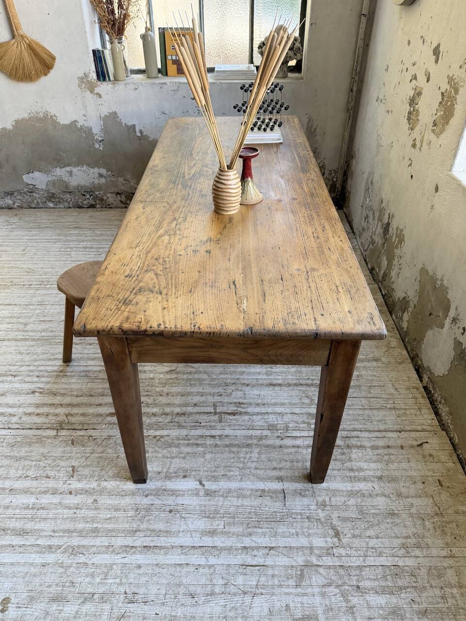 Pine and oak + walnut farmhouse table 1950