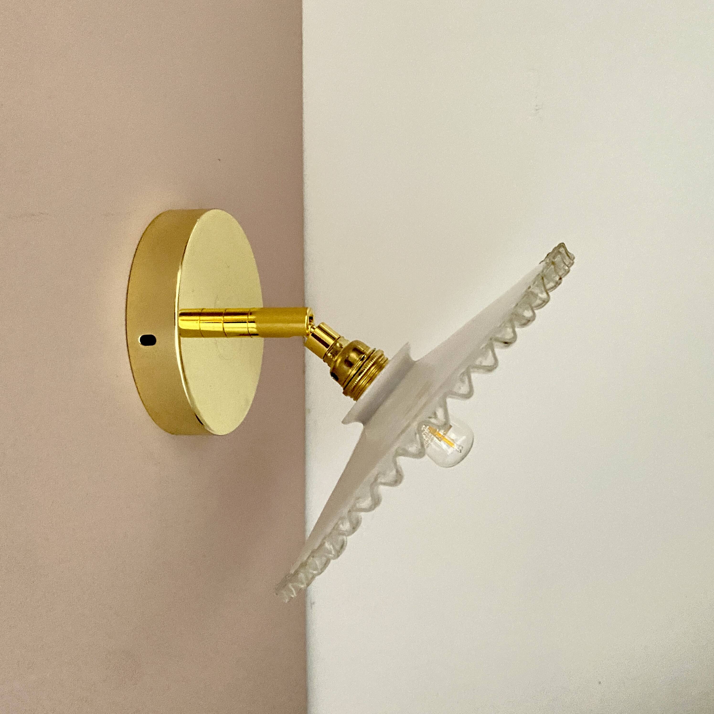 Vintage lampshade wall light in white opaline