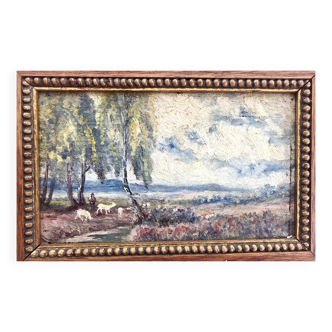 Tableau, troupeau de chèvres et son gardien,époque XIX ème