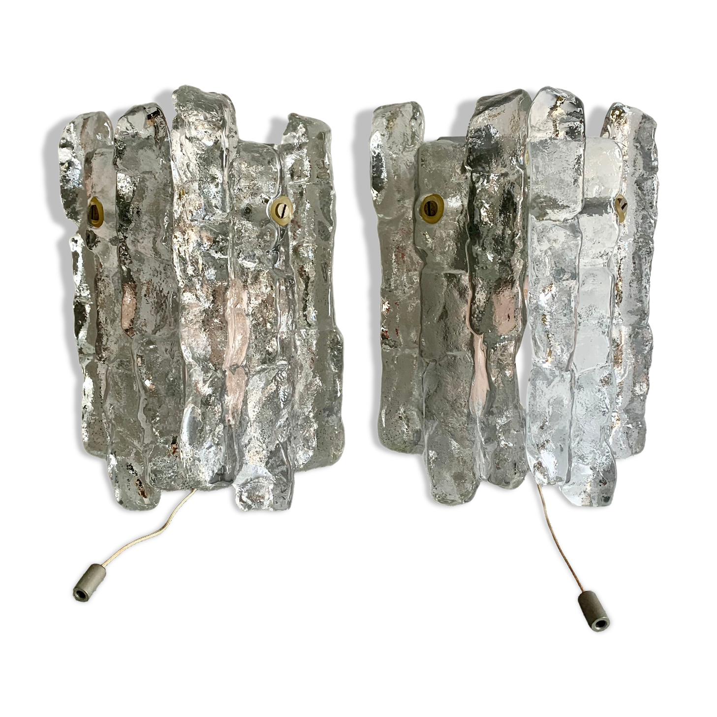 Pair of Ice Glass Wall Sconces  by J.T. Kalmar, Austria