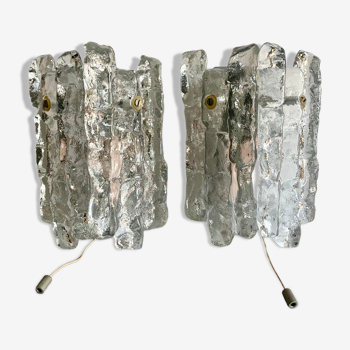 Pair of Ice Glass Wall Sconces  by J.T. Kalmar, Austria