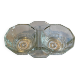 Retro salt and pepper shakers, in molded glass